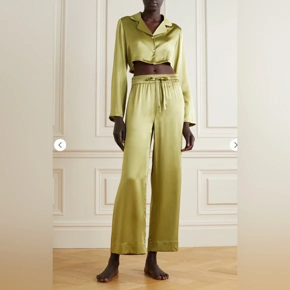 Maison Essentiele Intimates & Sleepwear | Net A Porter Maison Essentiele Silk Pajama Set Crop Top Olive Green | Color: Green | Size: M | Isinclair's